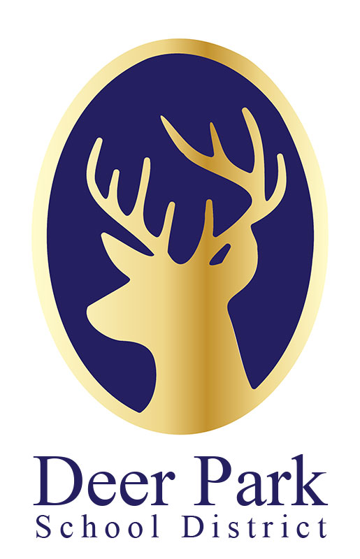 Deer Park School District logo featuring a gold deer head silhouette inside a blue oval, with the text “Deer Park School District” below.