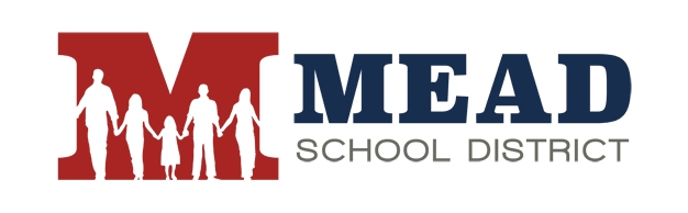 Logo for Mead School District featuring a large red “M” with silhouettes of people holding hands inside the letter, next to blue text reading “MEAD SCHOOL DISTRICT.”