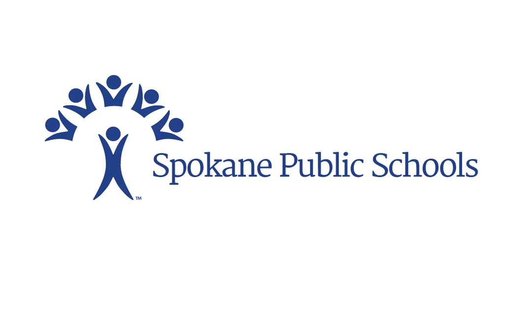 Spokane Public Schools logo featuring a stylized blue figure with raised arms surrounded by smaller circular figures, next to the text “Spokane Public Schools.”